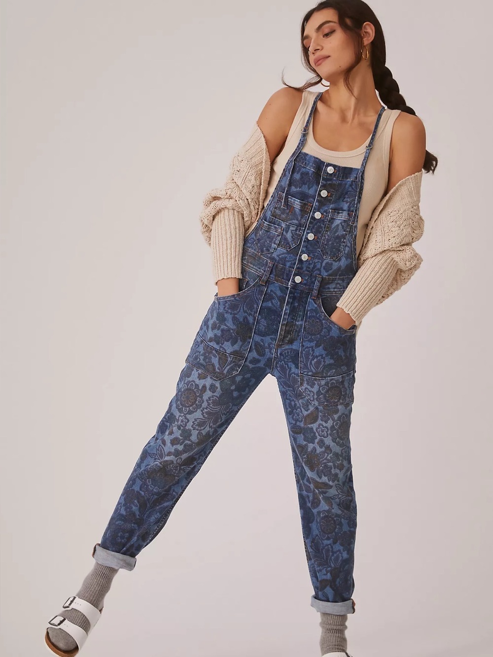 Pilcro Anthropologie The Painters Floral Denim Overalls Size 28 Button Fly Boho